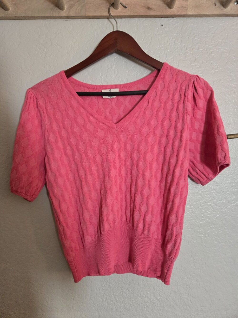 Ember Pink Textured Knit V Neck Sweater Size S